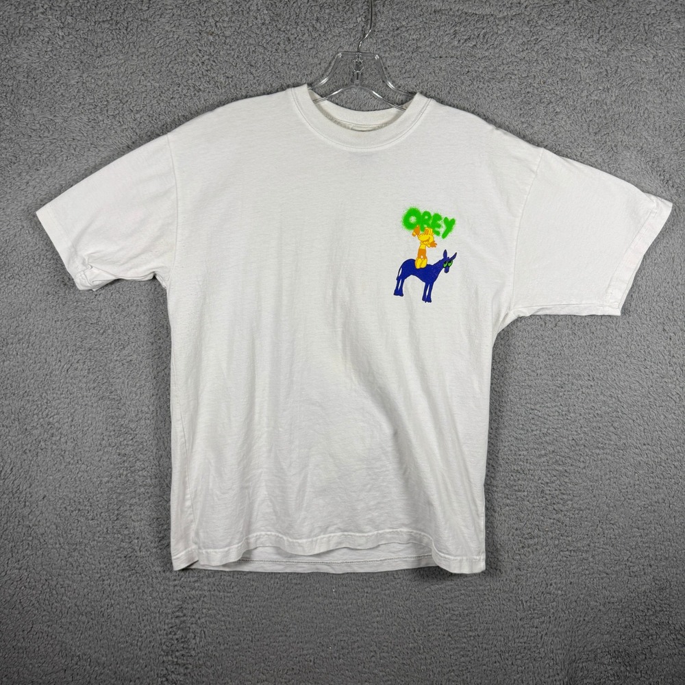 Obey Mens White Graphic T-Shirt Medium Donkey Character Streetwear Tee